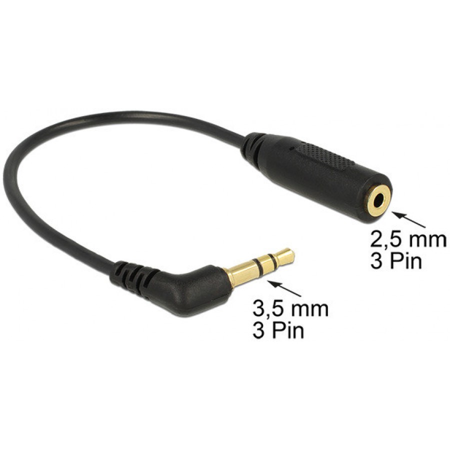 Kabel Audio Minijack 3.5mm(M) 3pin->Jack 2.5mm(F) 3 Pin 0.17m Delock