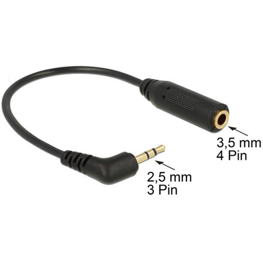 Kabel Audio Jack 2.5mm(M) 3 Pin->Minijack 3.5 Mm(F) 4 Pin 0.17m Czarny Delock