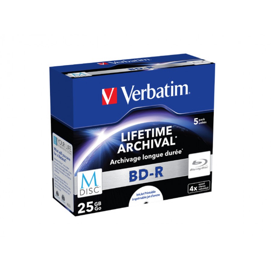 M-Disc BD-R Verbatim 25GB X4 Printable 5 Jewel Case