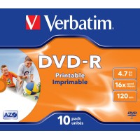 DVD-R Verbatim 4.7GB X16 Printable 10 Jewel Case