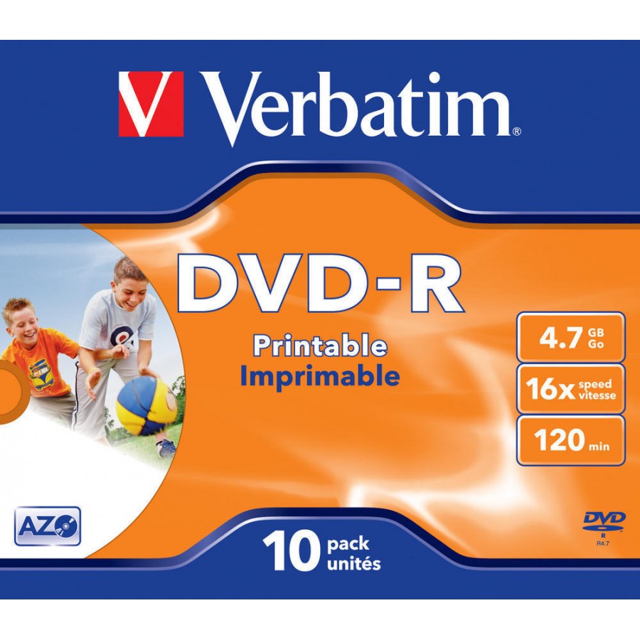 DVD-R Verbatim 4.7GB X16 Printable 10 Jewel Case