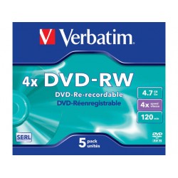 DVD-RW Verbatim 4.7GB X4 Matt Silver 5 Jewel Case