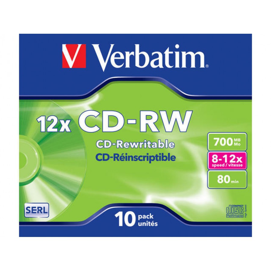 CD-RW Verbatim 700MB Scratch Resistant X12 10 Jewel Case