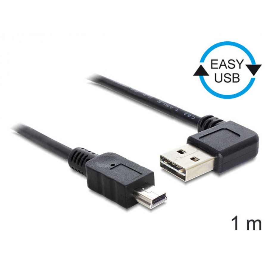 Kabel Mini USB-Am 2.0 1m Easy-USB Kątowy 90" Czarny Delock