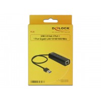 Hub USB 3.0 3-Porty +PORT Gigabit Lan + Zasilacz 35 cm Delock