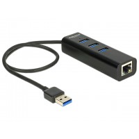 Hub USB 3.0 3-Porty +PORT Gigabit Lan + Zasilacz 35 cm Delock