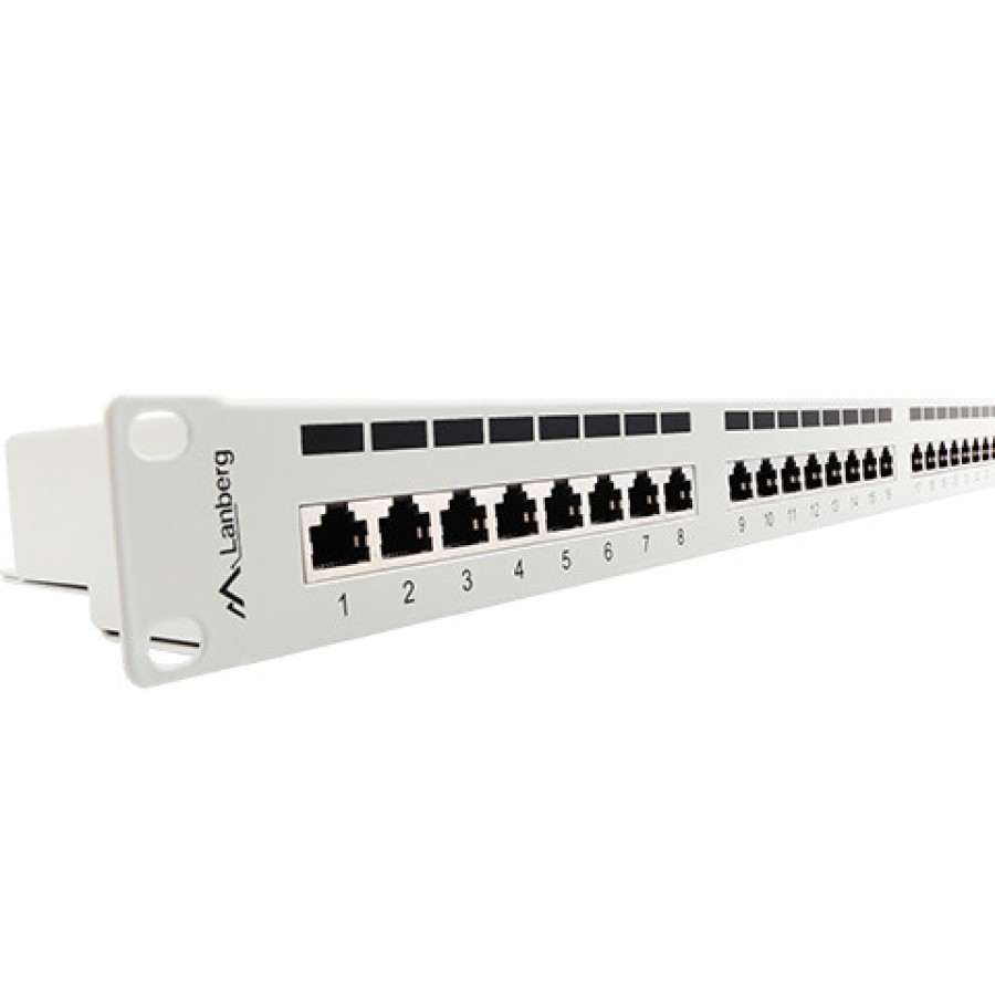 Patch Panel 24 Port 1u Kat.6 Ekranowany Szary Lanberg