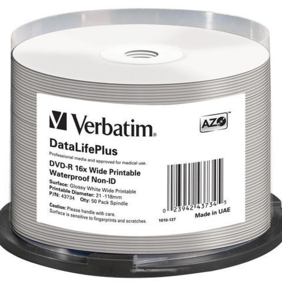 DVD-R Verbatim 4.7GB X16 Printable 50 Cake No Id Brand Waterproof