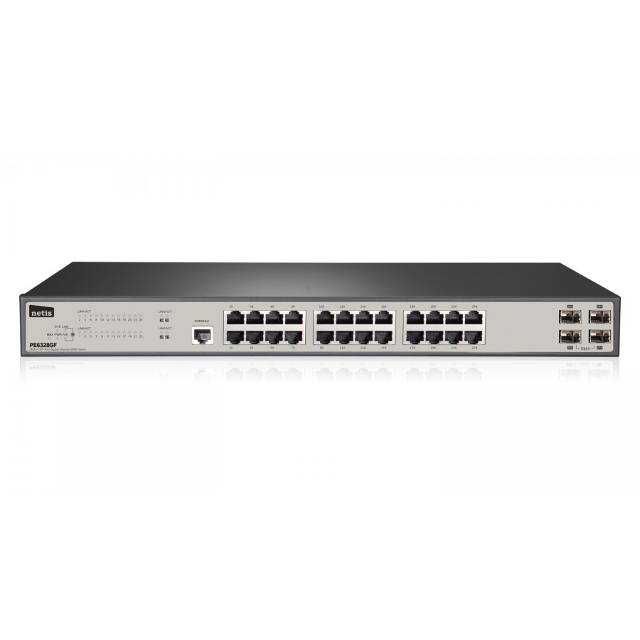 Switch Rack 19" 24-Port 1Gb Poe + 4 Porty Sfp, Zarządzany Snmp, Netis PE6328GF