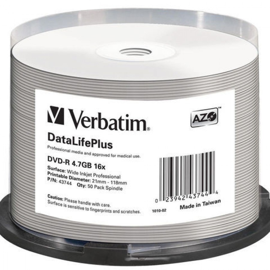 DVD-R Verbatim 4.7GB X16 Azo Dl+ Printable 50 Cake No Id