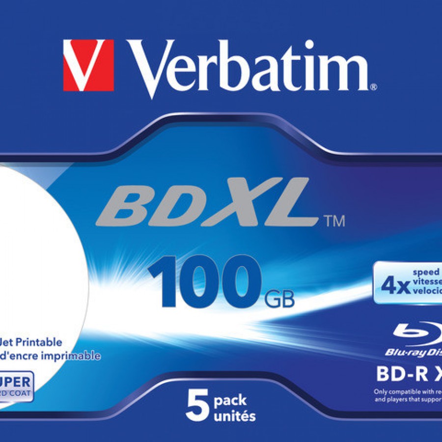 BD-R Verbatim XL 100GB X4 Wide Inkjet Printable 5 Jewel Case