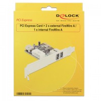 Karta PCI Express ->2X Firewire Zewnętrzny 1x Wewnętrzny 1394a 6 Pin Delock