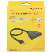 Przełącznik HDMI 3 Urządzenia Czarny 4k 50cm Delock