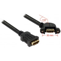 Kabel HDMI(F)->HDMI(F) Panel Mount Kątowy 25cm Delock