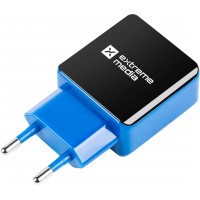 Ładowarka Adapter Napięcia 230v->USB 5V/2,1A 2-Porty Czarno-Niebieska Box Extreme Media