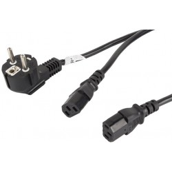 Kabel Zasilający CEE 7/7->2xIEC 320 C13 2m VDE Czarny Lanberg Ca-C13c-13cc-0018-Bk