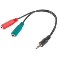 Adapter Jack Stereo Mini(M)4-Pin->Jack Mini(F) X2 Słuchawki + Mikrofon Na Kablu 20cm Czarny Lanberg