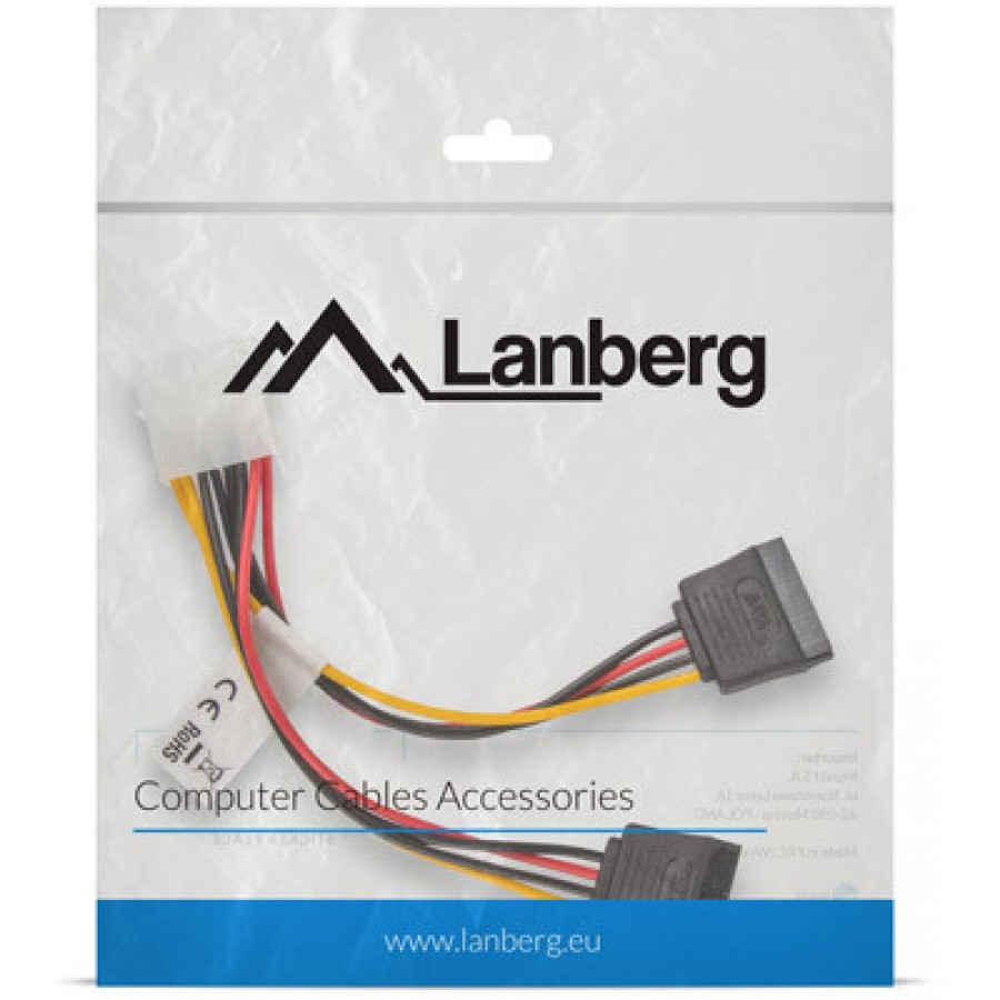 Kabel Zasilający Molex(M)->Sata(F) X2 15cm Lanberg Ca-Hdsa-11cu-0015