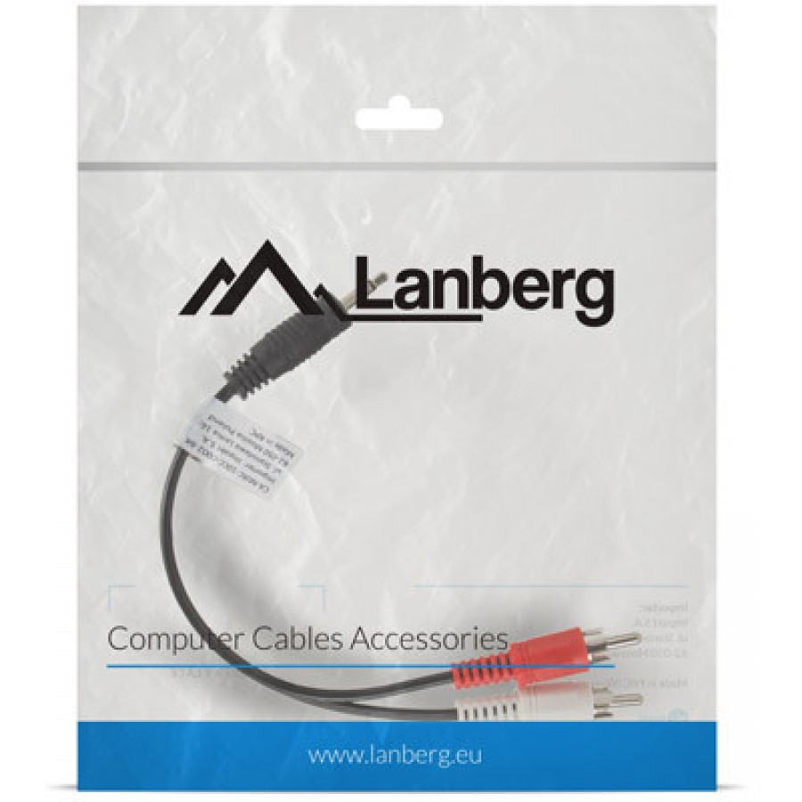 Kabel Stereo Minijack(M)->2x Chinch(M) 0,2m Lanberg Ca-Mjrc-10cc-0002-Bk