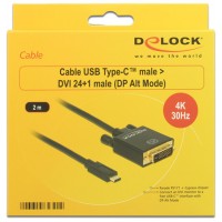 Kabel USB Type-C(M)->DVI(M)(24+1) 4k 30hz 2m Tryb Alternatywny DP Czarny Delock