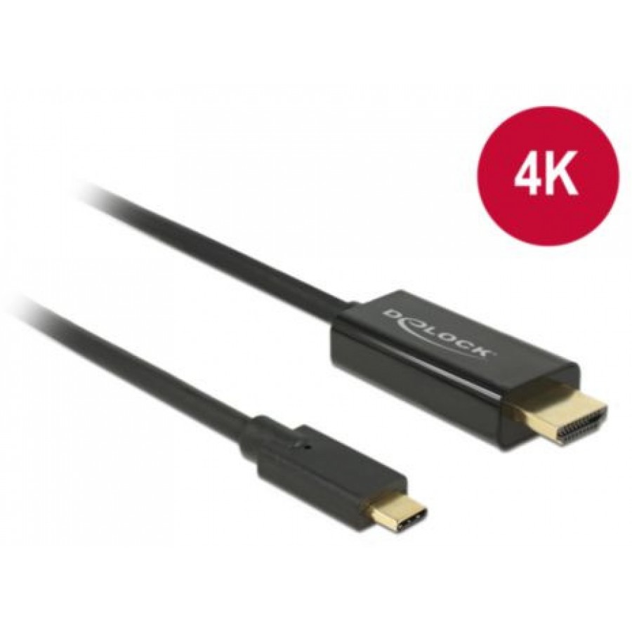 Kabel USB Type-C(M)->HDMI(M) 4k 30hz 1m Tryb Alternatywny DP Czarny Delock