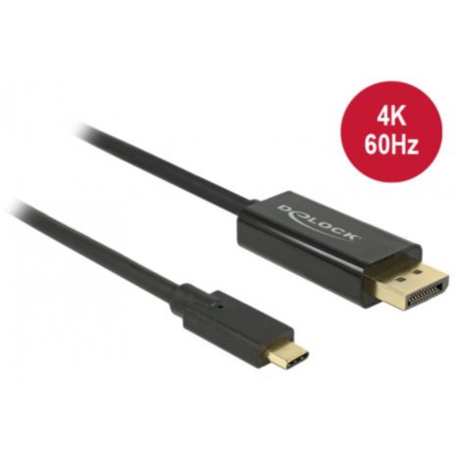 Kabel USB Type-C(M)->Displayport(M) 4k 60hz 1m Tryb Alternatywny DP Czarny Delock