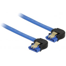 Kabel Sata Data III 6Gb/s 10cm Z Zatrzaskami Metalowymi Kątowe Prawo-Prawo Niebieski Delock