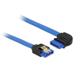 Kabel Sata Data III 6Gb/s 30cm Z Zatrzaskami Metalowymi Kątowe Prawo-Prosto Niebieski Delock