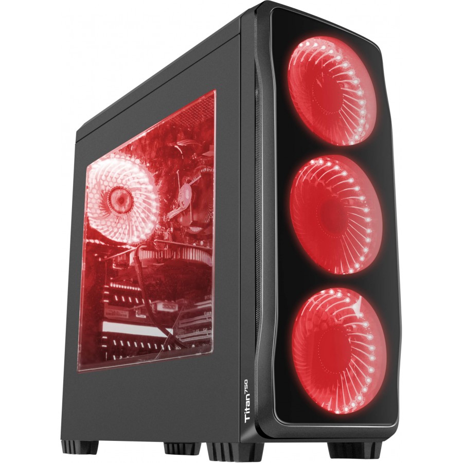 Obudowa Genesis Titan 750 Red Midi Tower Z Oknem, Reg. Obr., USB 3.0, Bez Zasilacza