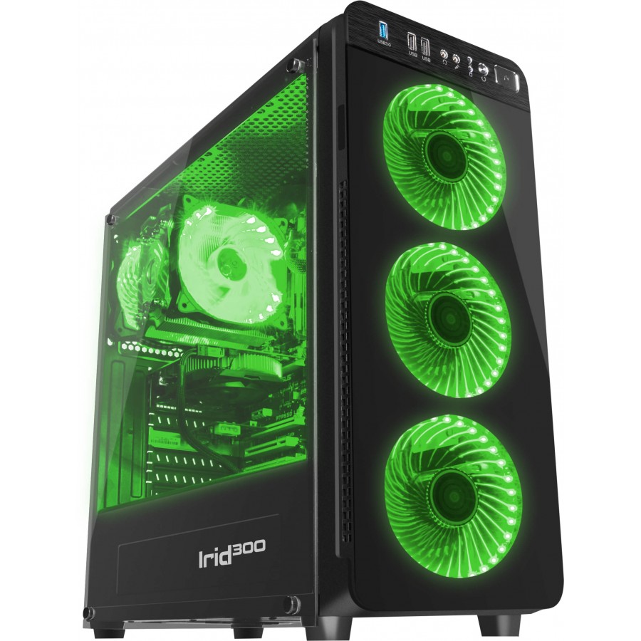 Obudowa Genesis Irid 300 Green Midi Tower Z Oknem, Reg. Obr., USB 3.0, Bez Zasilacza