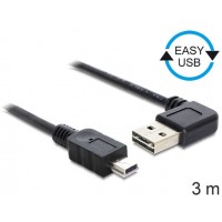 Kabel USB Mini Am-Am 2.0 3m Easy-USB Kątowy Lewo Prawo Czarny Delock