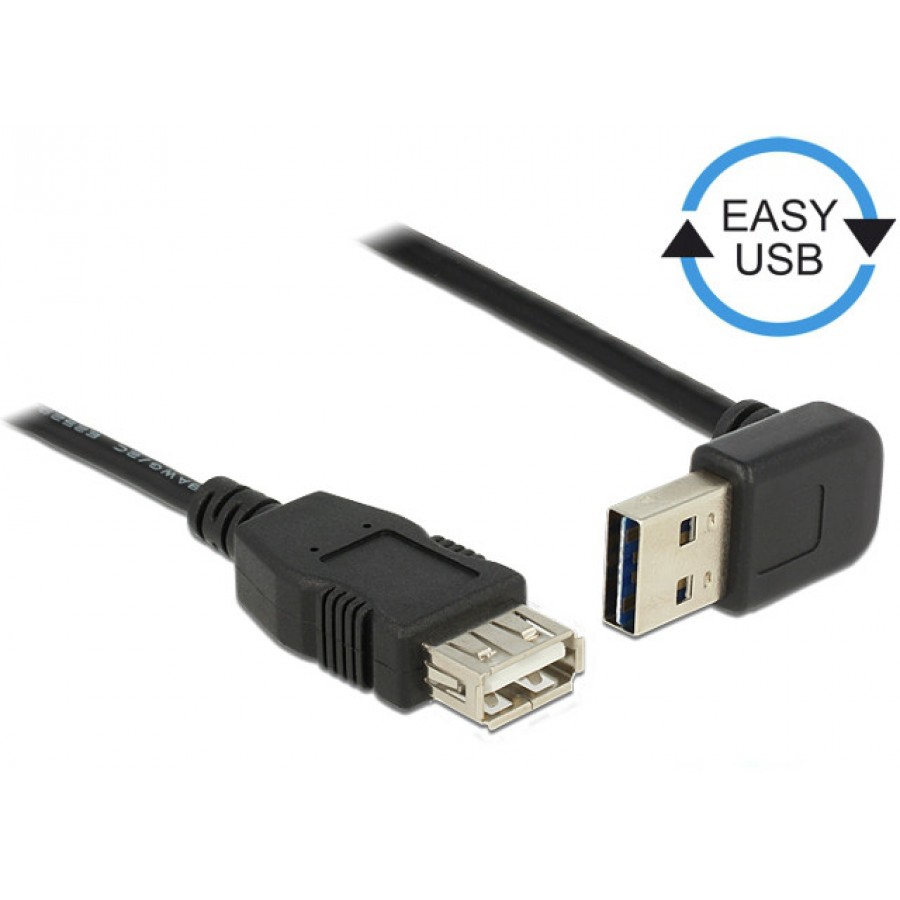 Kabel Przedłużacz USB Am-Af 2.0 0.5m Czarny Kątowy Góra/Dół USB-A Easy-USB Delock