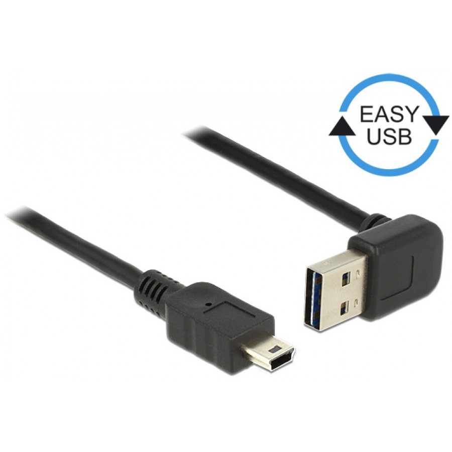 Kabel USB Mini Am-Bm 2.0 0.5m Czarny Kątowy Góra/Dół USB-A Easy-USB Delock