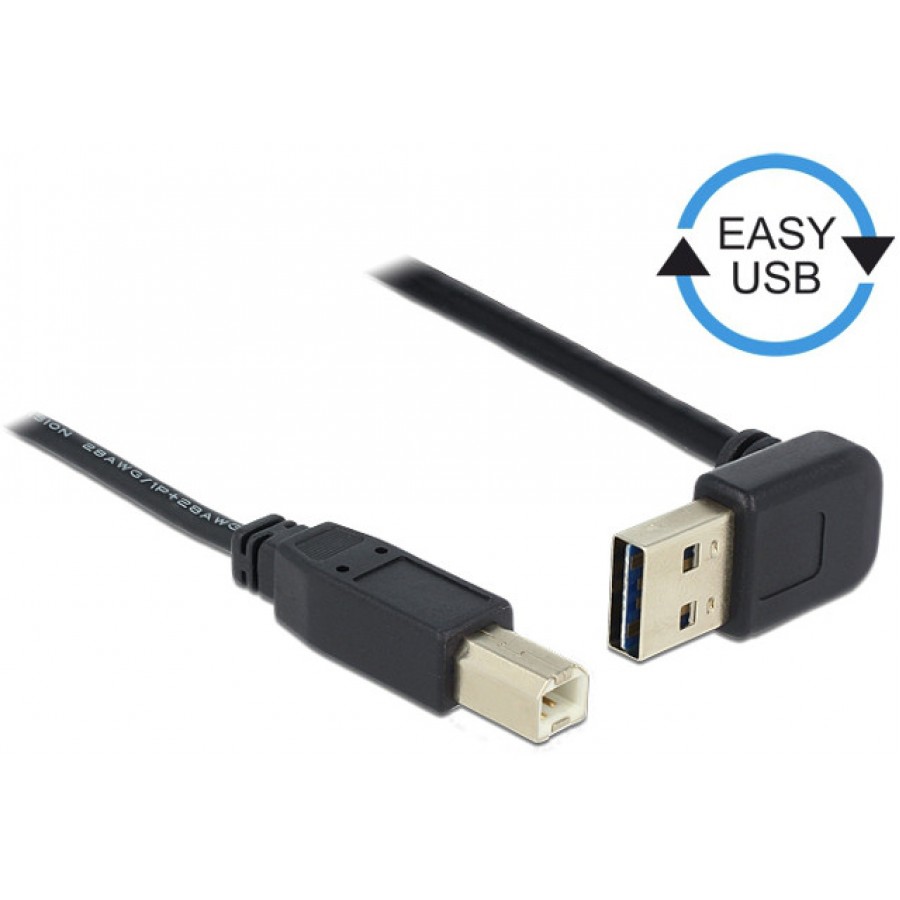 Kabel USB Am-Bm 2.0 0.5m Czarny Kątowy Góra/Dół USB-A Easy-USB Delock