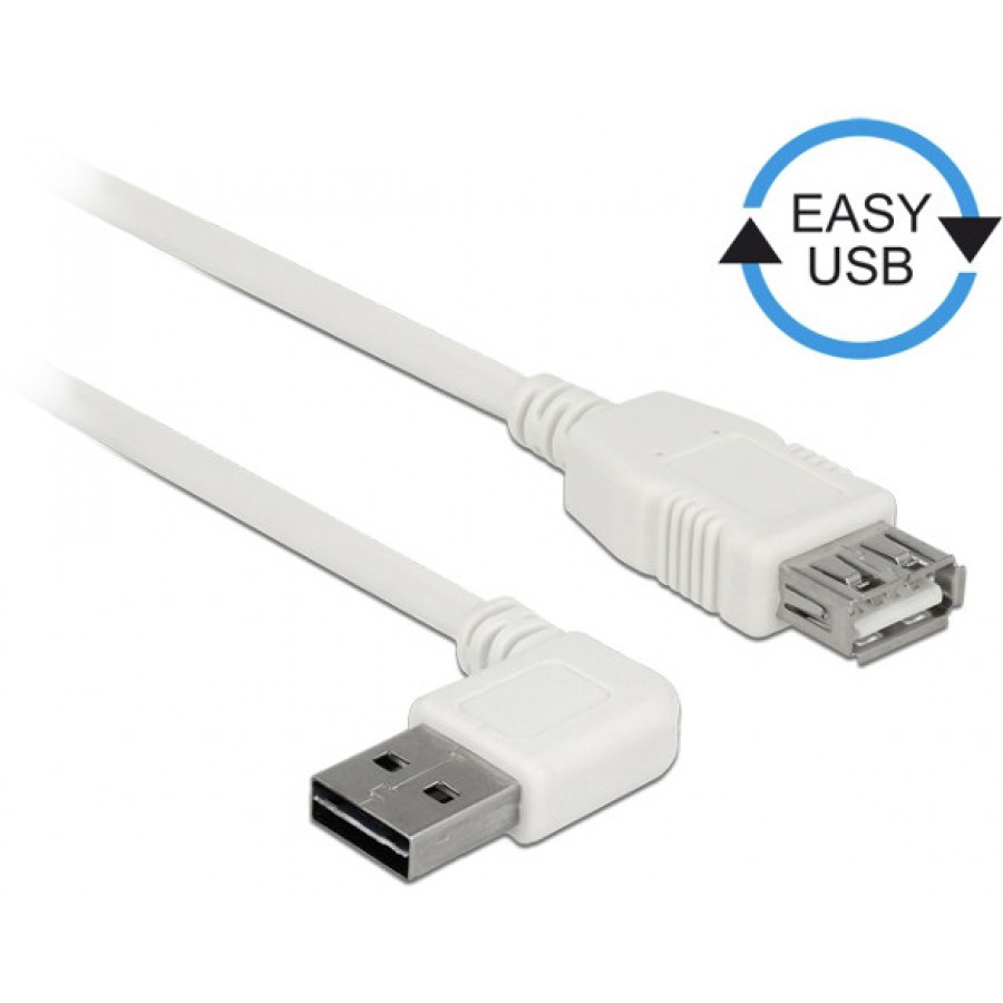 Kabel Przedłużacz USB Am-Af 2.0 0.5m Biały Kątowy Lewo/Prawo USB-A Easy-USB Delock