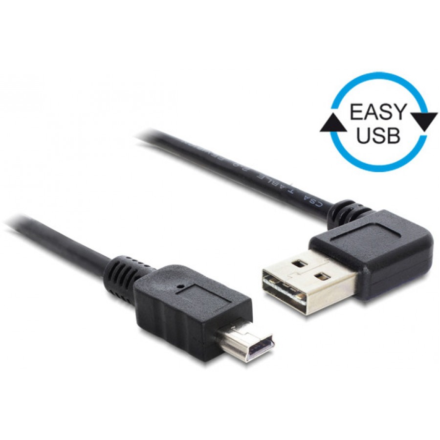 Kabel USB Mini Am-Bm 2.0 0.5m Czarny Kątowy Lewo/Prawo USB-A Easy-USB Delock