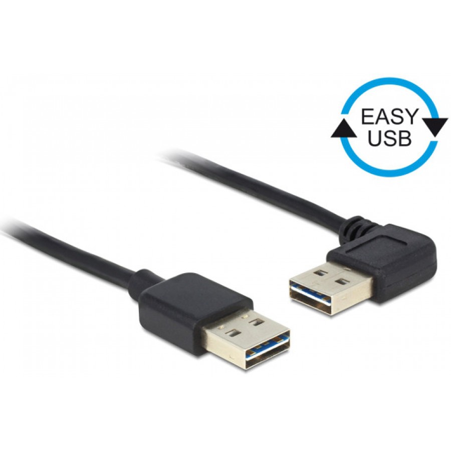 Kabel USB Am-Am 2.0 0.5m Czarny Kątowy Lewo/Prawo USB-A Easy-USB Delock