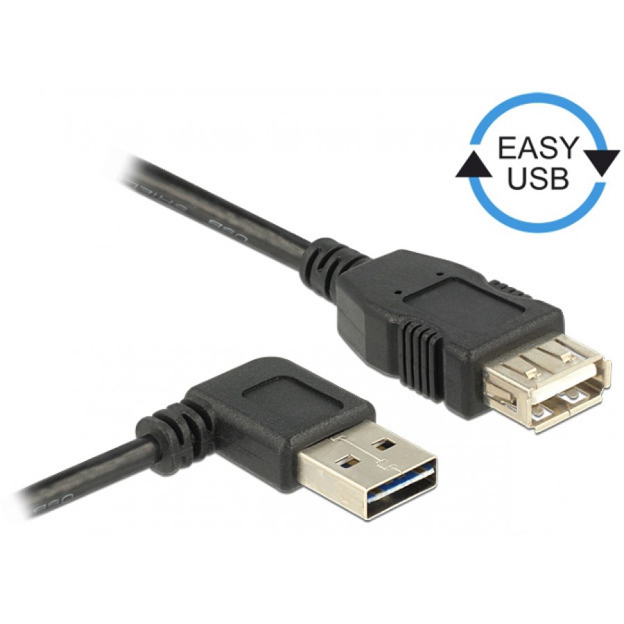 Kabel Przedłużacz USB Am-Af 2.0 0.5m Czarny Kątowy Lewo/Prawo USB-A Easy-USB Delock