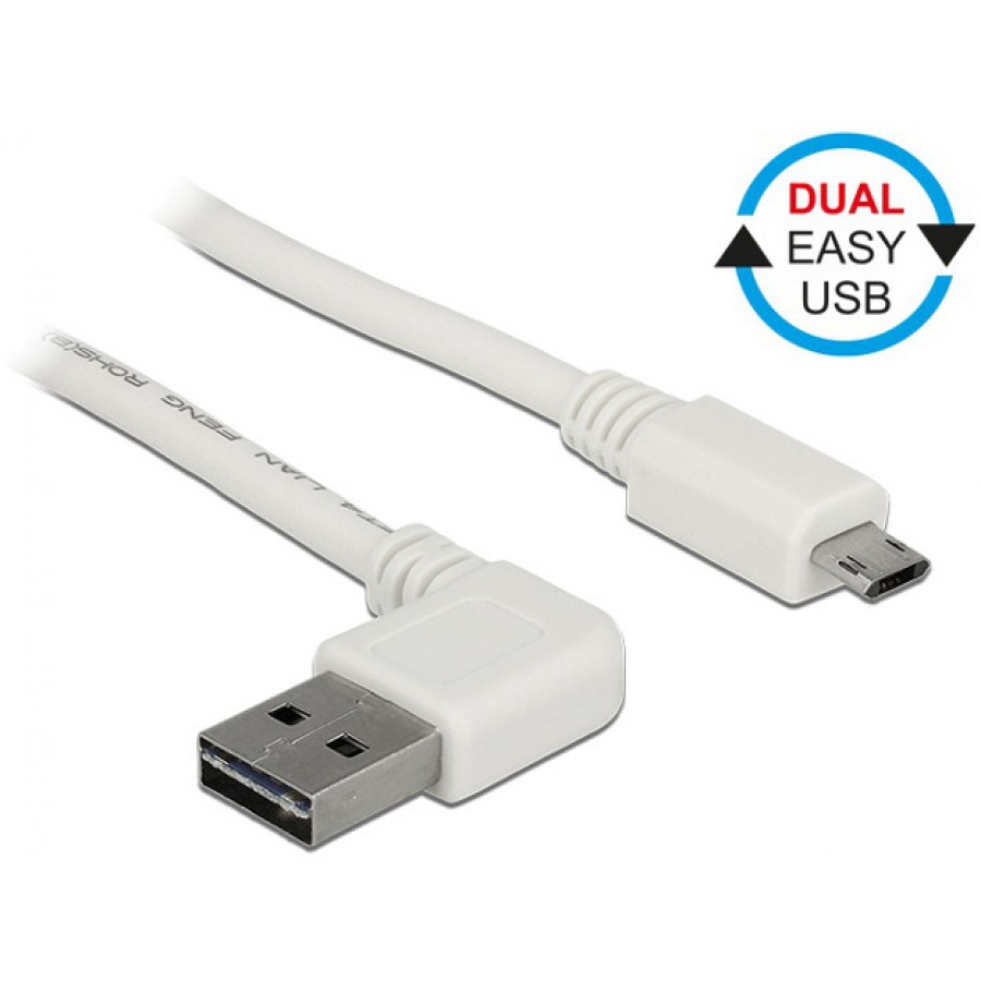 Kabel USB Micro Am-Bm 2.0 0.5m Biały Kątowy Lewo/Prawo USB-A Dual Easy-USB Delock