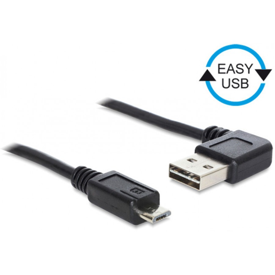 Kabel USB Micro Am-Bm 2.0 0.5m Czarny Kątowy Lewo/Prawo USB-A Easy-USB Delock