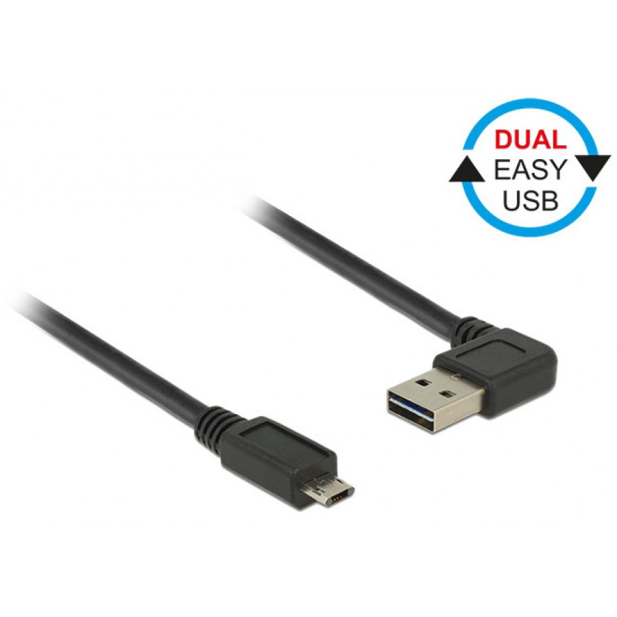 Kabel USB Micro Am-Bm 2.0 0.5m Czarny Kątowy Lewo/Prawo USB-A Easy-USB Dual Delock