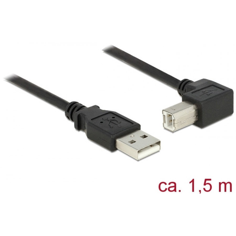 Kabel USB Am-Bm 2.0 1.5m Czarny Kątowy Lewo/Prawo Delock