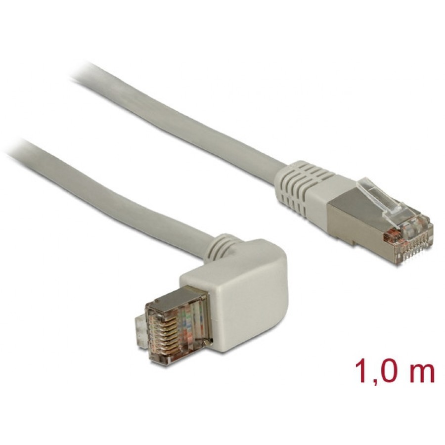 Patchcord Kat.6a Sstp 1m Kątowy Ls0h Miedź Szary Delock