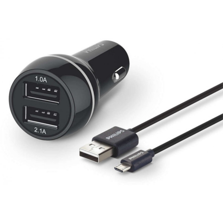 Ładowarka Samochodowa Zapalniczka 12V->2xUSB 5V/3.1A + Kabel Micro USB Philips