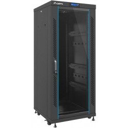 Szafa Instalacyjna Rack Stojąca 19" 27u 600x600 Bk Drzwi Szklane LCD Lanberg Flat Pack