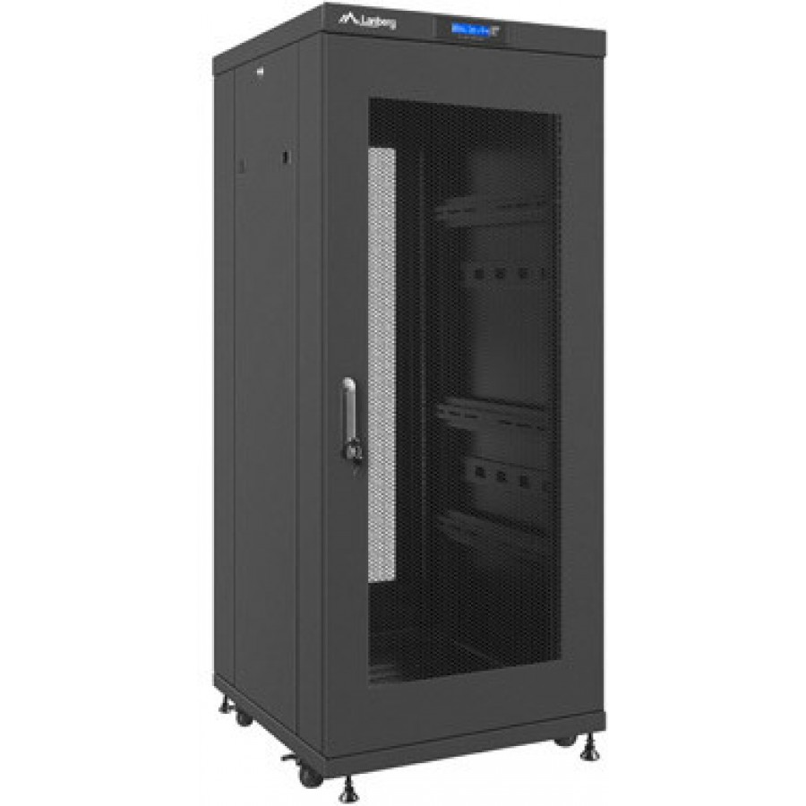 Szafa Instalacyjna Rack Stojąca 19" 27u 600x600 Bk Drzwi Perforowane LCD Lanberg Flat Pack