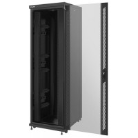 Szafa Instalacyjna Rack Stojąca 19" 42u 800x1000 Czarna Drzwi Szklane Lanberg Flat Pack