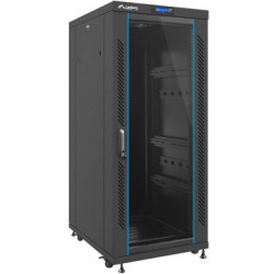 Szafa Instalacyjna Rack Stojąca 19" 27u 600x800 Bk Drzwi Szklane LCD Lanberg Flat Pack