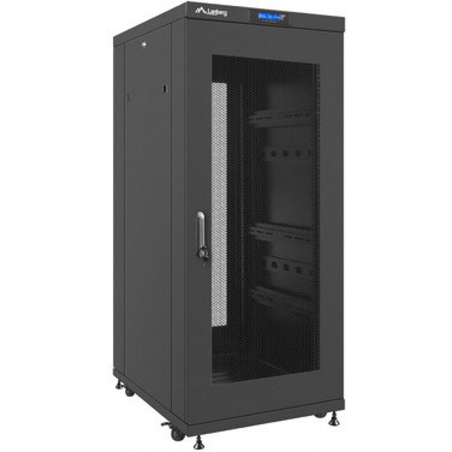 Szafa Instalacyjna Rack Stojąca 19" 27u 600x800 Bk Drzwi Perforowane LCD Lanberg Flat Pack