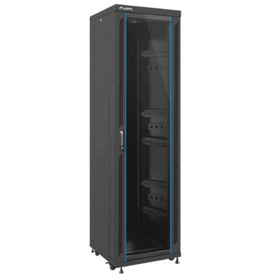 Szafa Instalacyjna Rack Stojąca 19" 42u 600x600 Bk Drzwi Szklane Lanberg Flat Pack